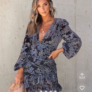 Ruched ruffle velvet mini dress